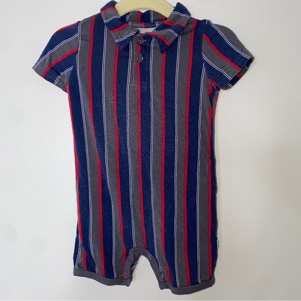 Play Little Sleepies Baby Boy Blue Red Stripes Preppy Shorty Playsuit 3-6 months